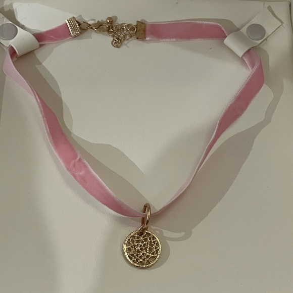 Princess Polly Jewelry - 3️⃣for40 NEW Velvet Pink Choker Necklace Gold Emblem Pendent Punk Girly Jewelry